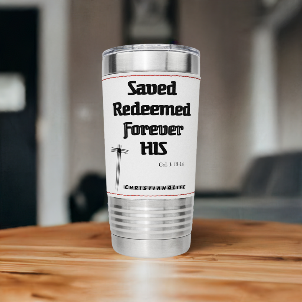 20oz Baseball Christian tumbler -Saved Redeemed - White / Stainless steel - Tumblers