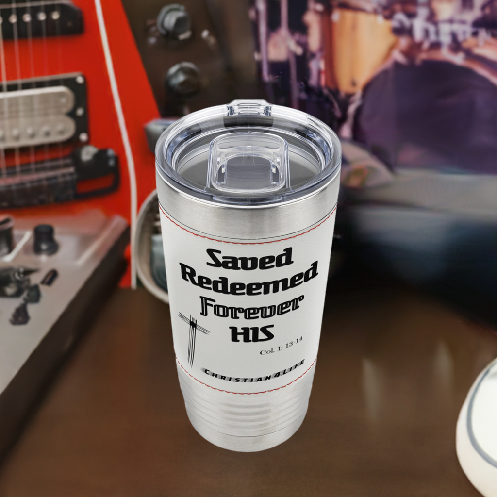 20oz Baseball Christian tumbler -Saved Redeemed - White / Stainless steel - Tumblers