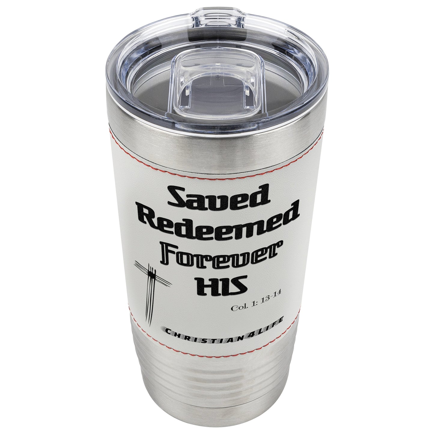 20oz Baseball Christian tumbler -Saved Redeemed - White / Stainless steel - Tumblers