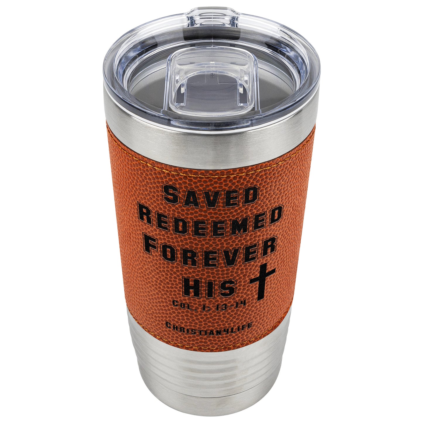 20oz Christian Basketball Tumbler - Saved Redeemed - Orange / Stainless steel - Tumblers
