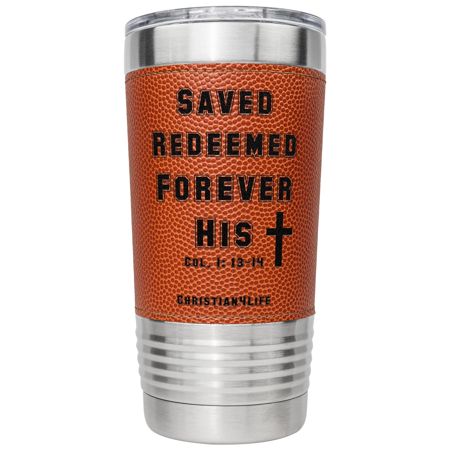 20oz Christian Basketball Tumbler - Saved Redeemed - Orange / Stainless steel - Tumblers