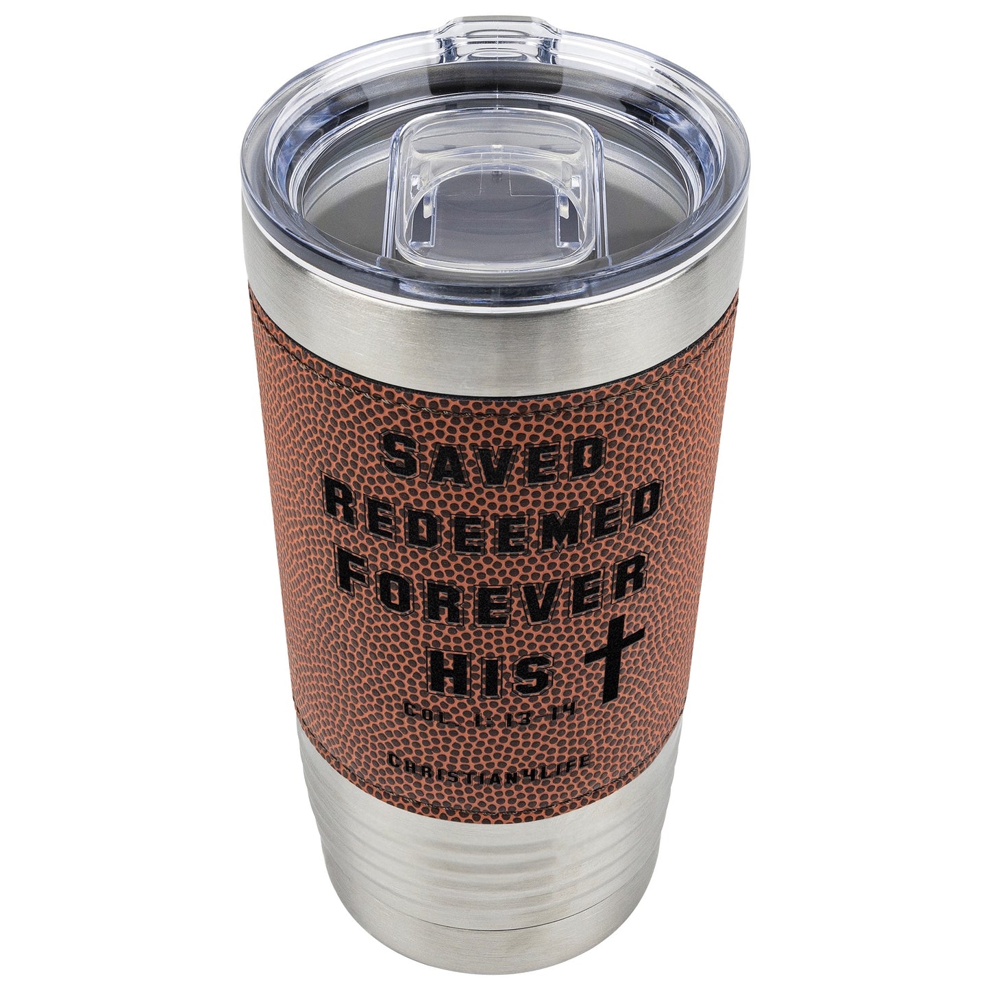 20oz Christian Football Tumbler - Saved Redeemed - Orange / Stainless steel - Tumblers