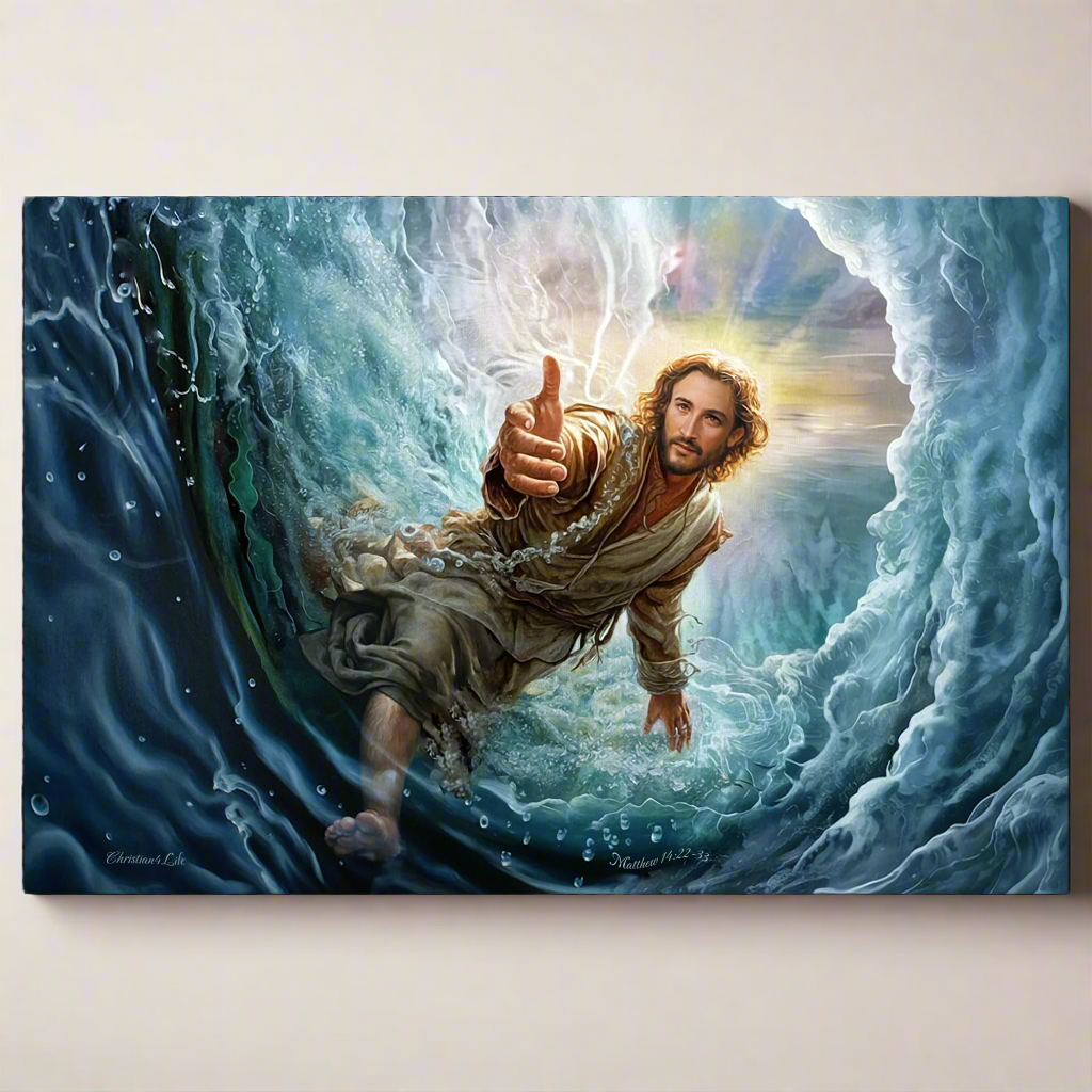 Jesus Reaches Down to Rescue and Lift You Out of the Water - Christian Gallery Wrapped Canvas Wall Art Print
