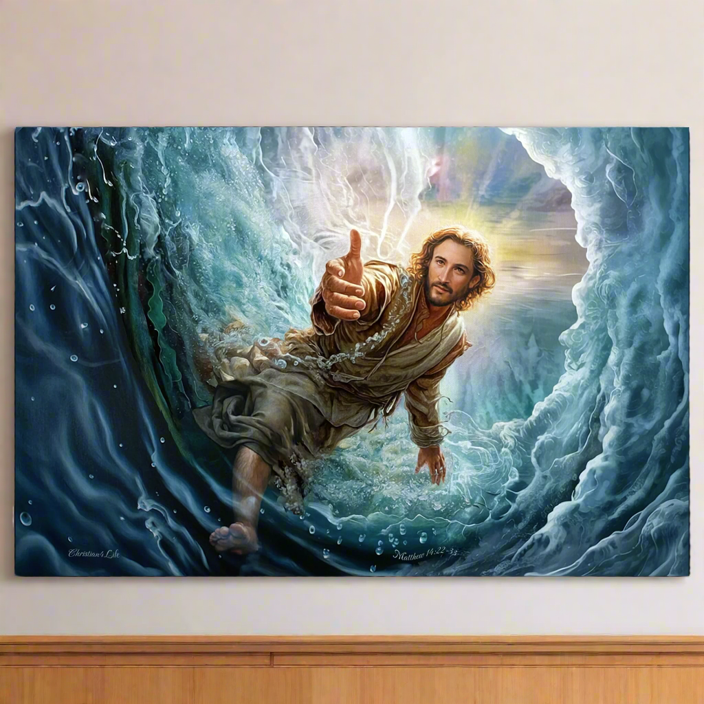 Jesus Reaches Down to Rescue and Lift You Out of the Water - Christian Gallery Wrapped Canvas Wall Art Print