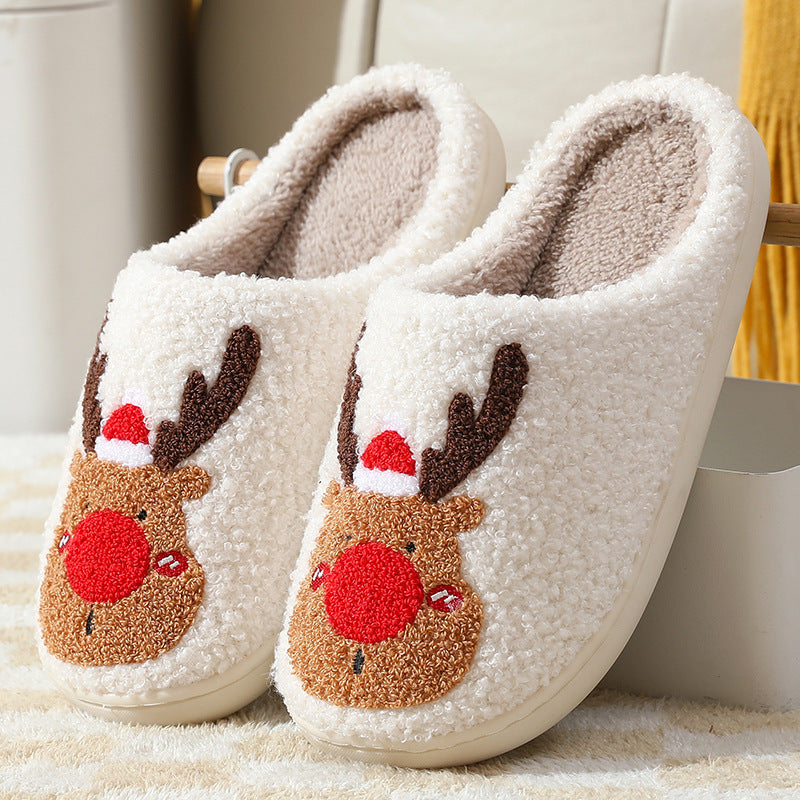 Christmas Winter Home Slippers Elk Soft Cozy Bedroom Slipper - Red / 37to38 - Slippers