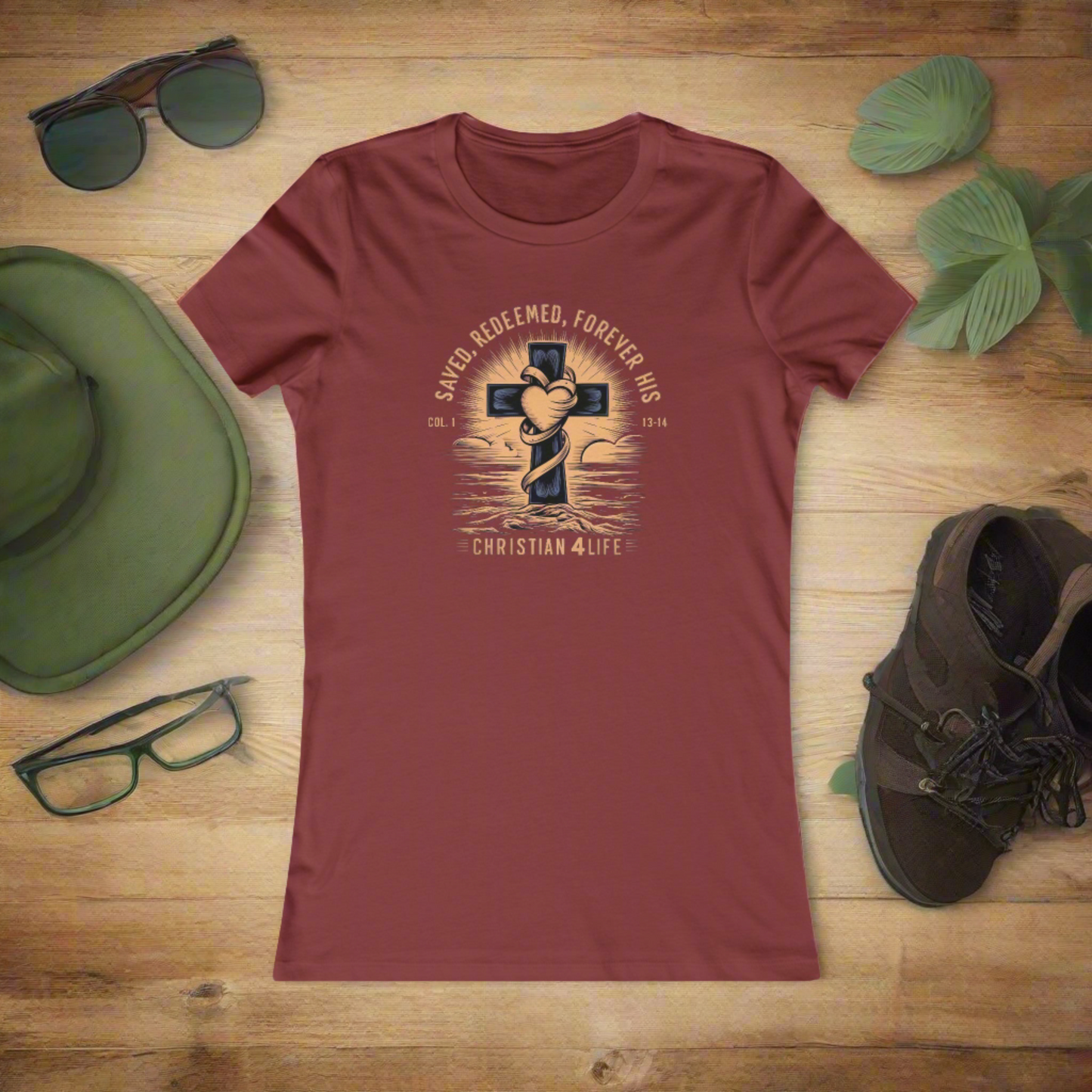 Women’s ’Saved Redeemed Forever His’ inspirational Christian t-shirt - T-Shirt