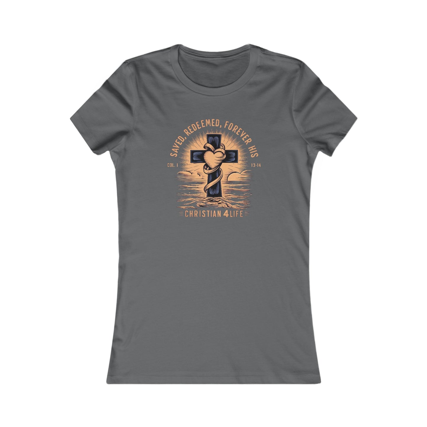 Women’s ’Saved Redeemed Forever His’ inspirational Christian t-shirt - S / Asphalt - T-Shirt