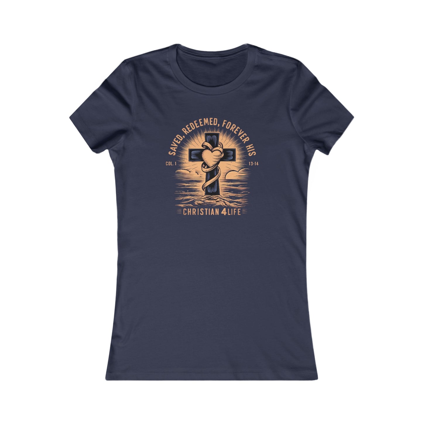 Women’s ’Saved Redeemed Forever His’ inspirational Christian t-shirt - S / Navy - T-Shirt