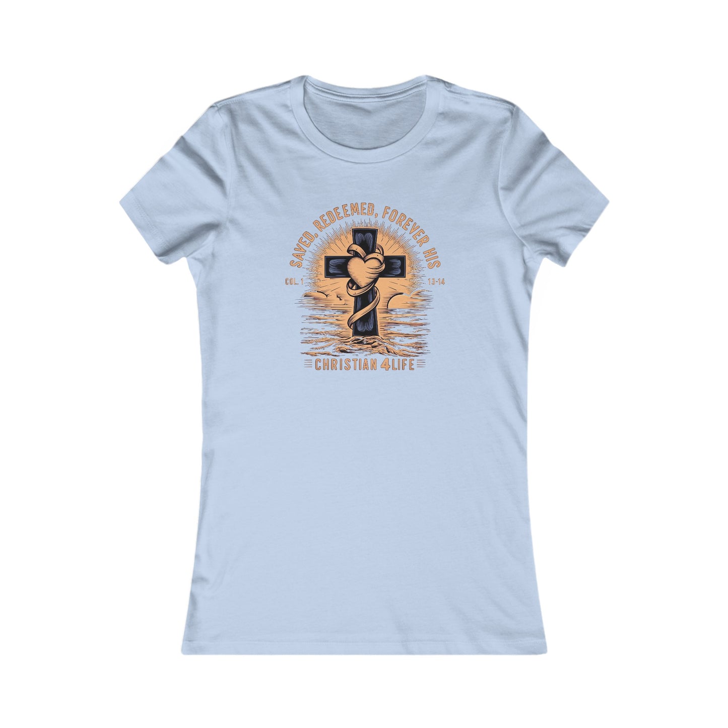 Women’s ’Saved Redeemed Forever His’ inspirational Christian t-shirt - S / Baby Blue - T-Shirt