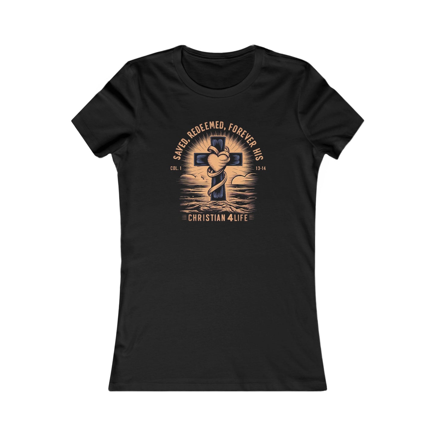 Women’s ’Saved Redeemed Forever His’ inspirational Christian t-shirt - S / Black - T-Shirt