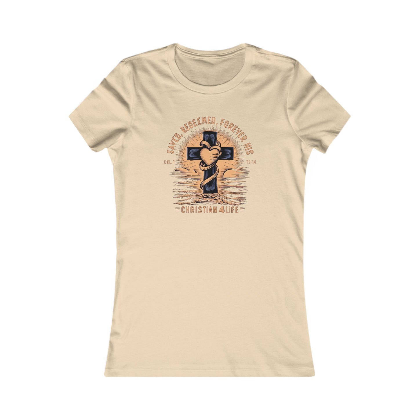 Women’s ’Saved Redeemed Forever His’ inspirational Christian t-shirt - S / Soft Cream - T-Shirt