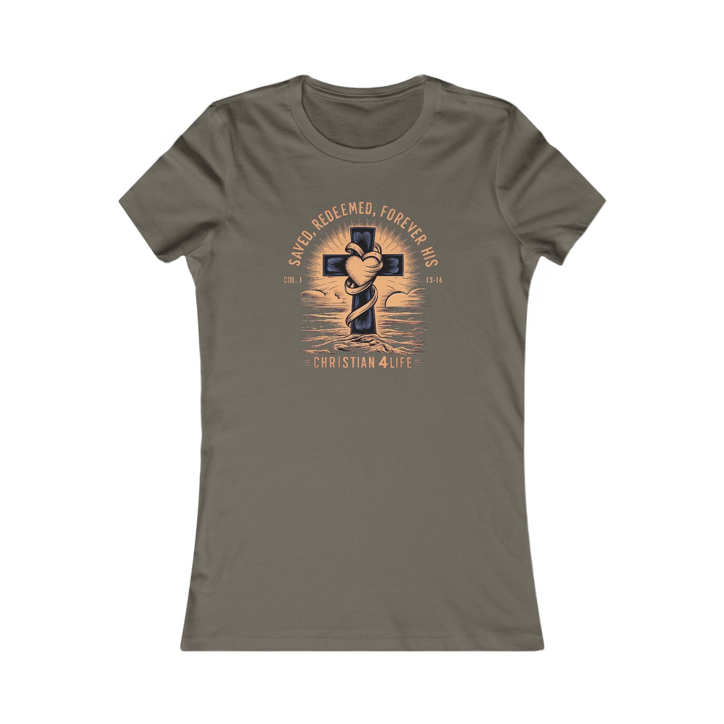 Women’s ’Saved Redeemed Forever His’ inspirational Christian t-shirt - XL / Army - T-Shirt