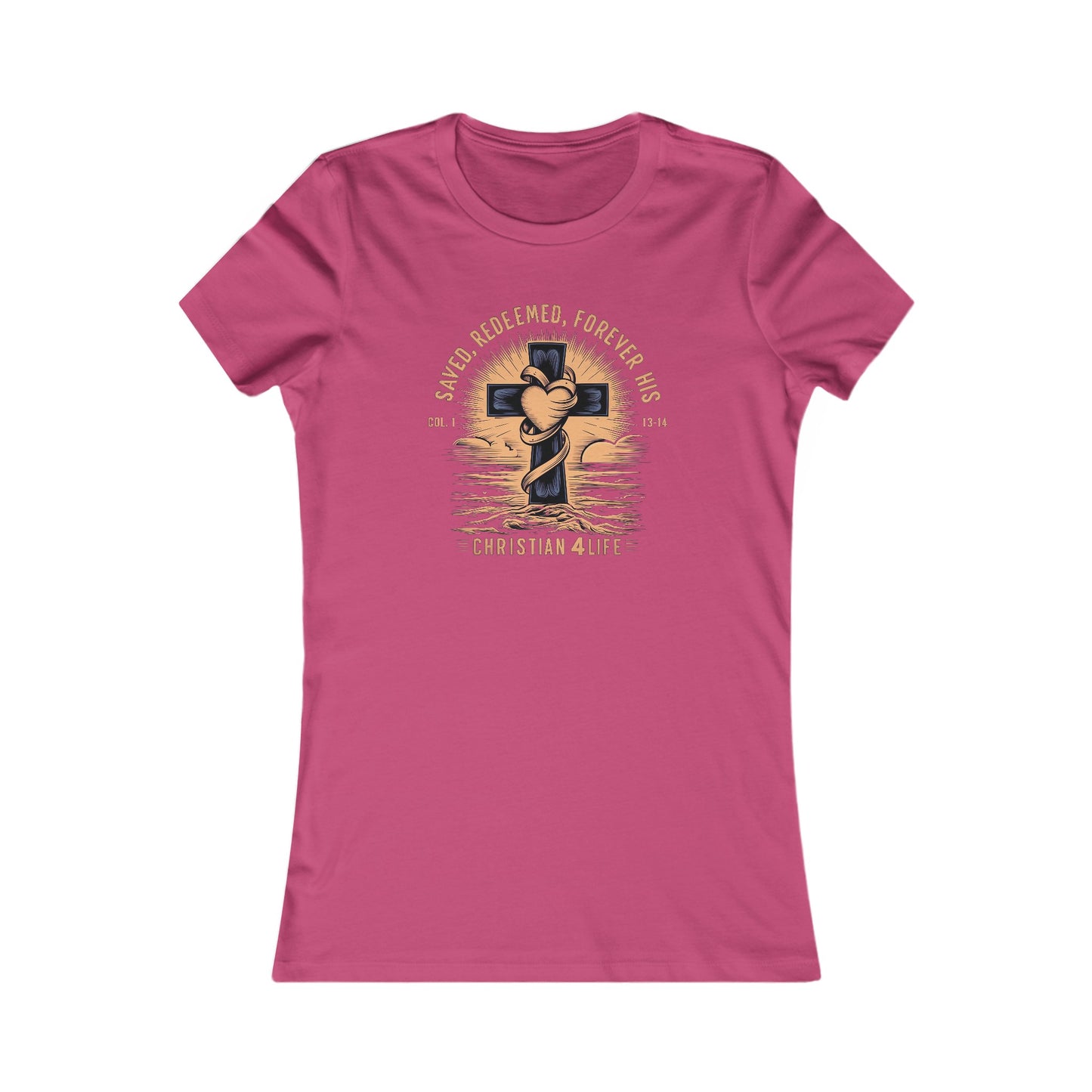 Women’s ’Saved Redeemed Forever His’ inspirational Christian t-shirt - S / Berry - T-Shirt