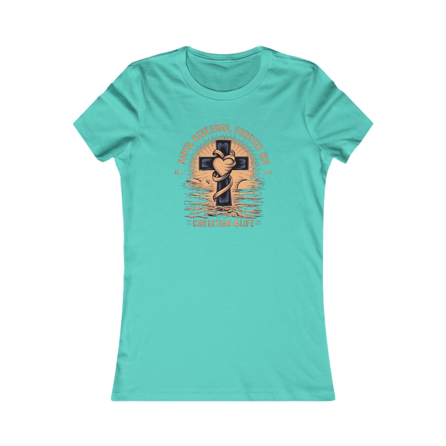 Women’s ’Saved Redeemed Forever His’ inspirational Christian t-shirt - S / Teal - T-Shirt