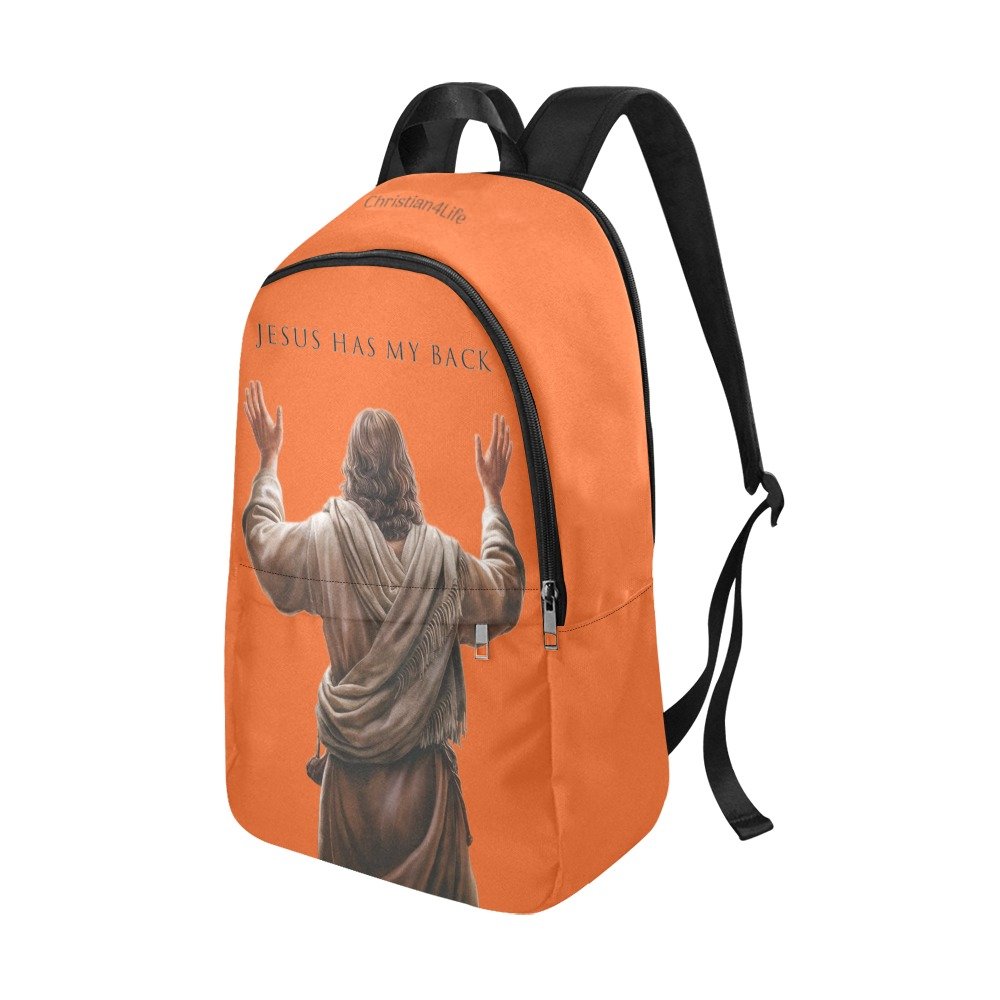 "Jesus Has My Back" Graphic design Christian Backpack (Choose Orange Shade)
