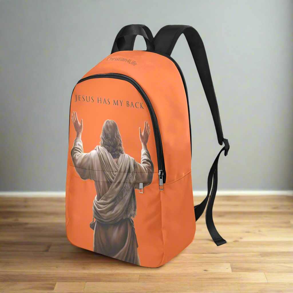 "Jesus Has My Back" Graphic design Christian Backpack (Choose Orange Shade)