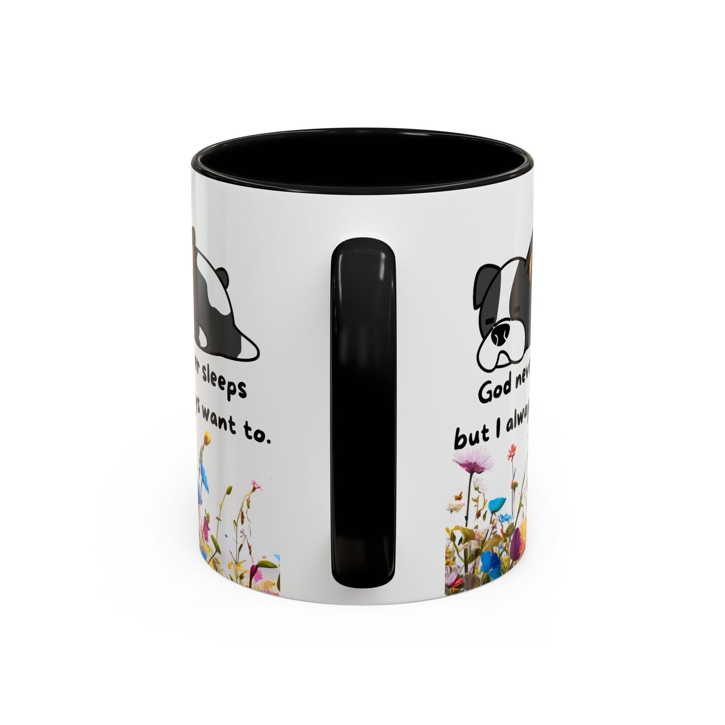Christian 11oz and 15oz Accent Coffee Mug ’God never sleeps’ (with flowers) - Mug