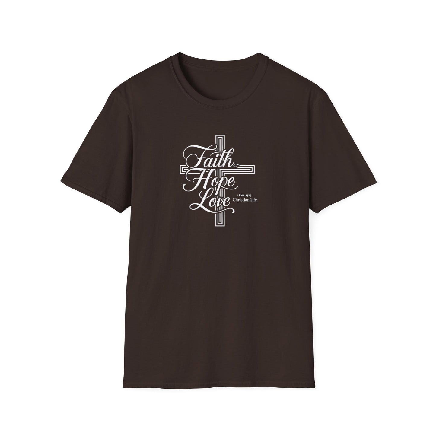 Unisex ’Faith Hope Love’ Christian Cotton Softstyle T-Shirt - Dark Chocolate / S - T-Shirt