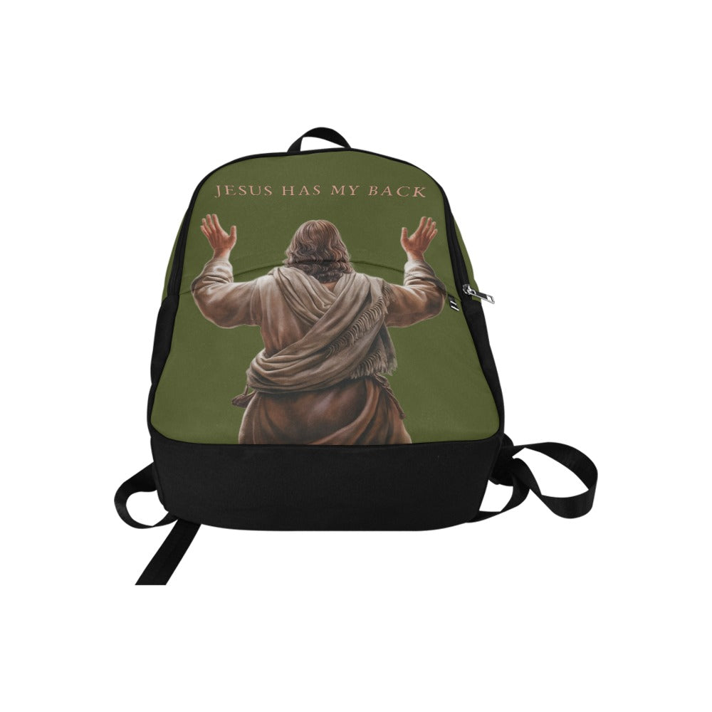"Jesus Has My Back" Christian Backpack-Black Side Accent (Choose Green or Blue shades)