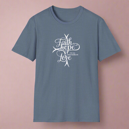 ’Faith Hope Love’ Unisex Christian Cotton Softstyle T-Shirt - T-Shirt
