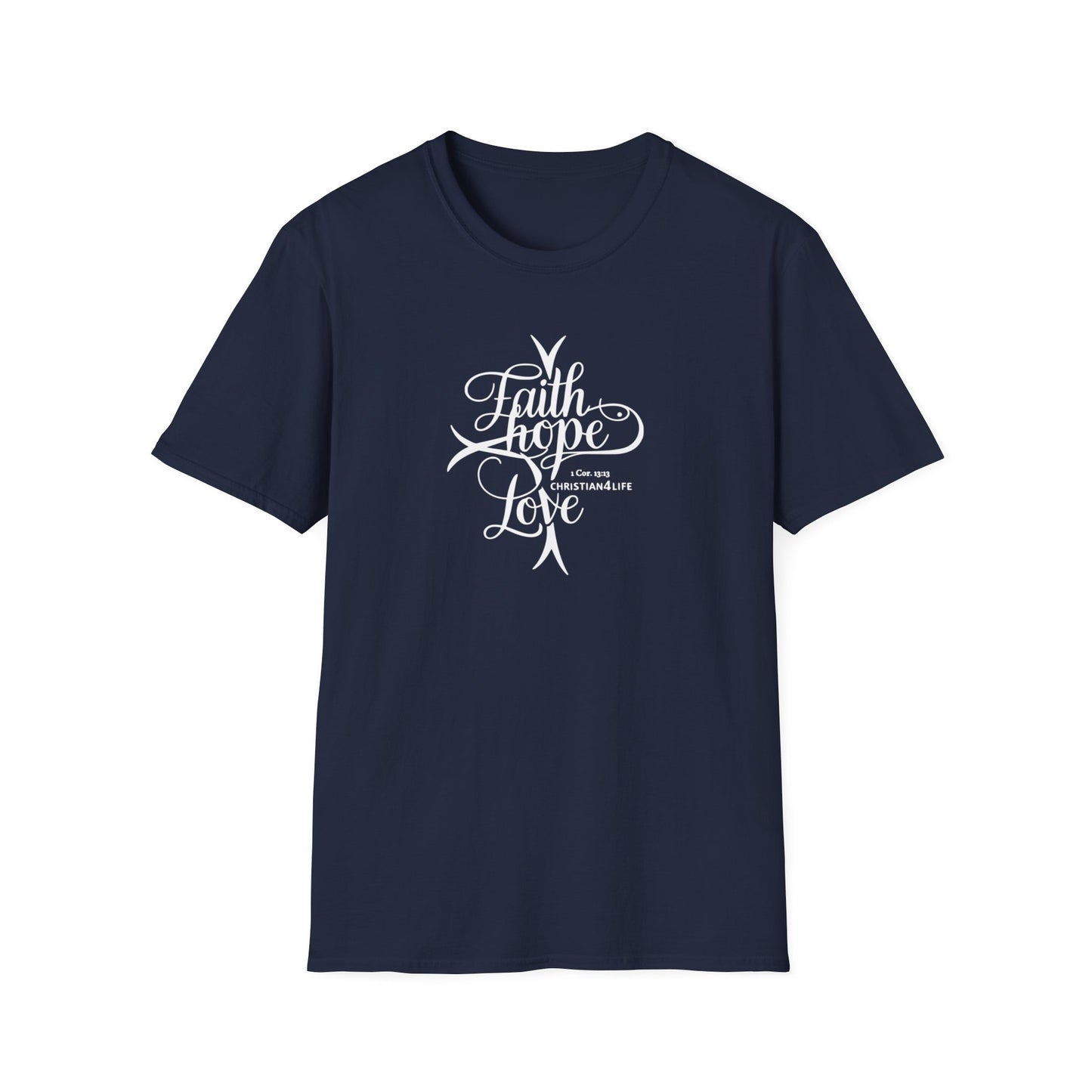 ’Faith Hope Love’ Unisex Christian Cotton Softstyle T-Shirt - Navy / S - T-Shirt