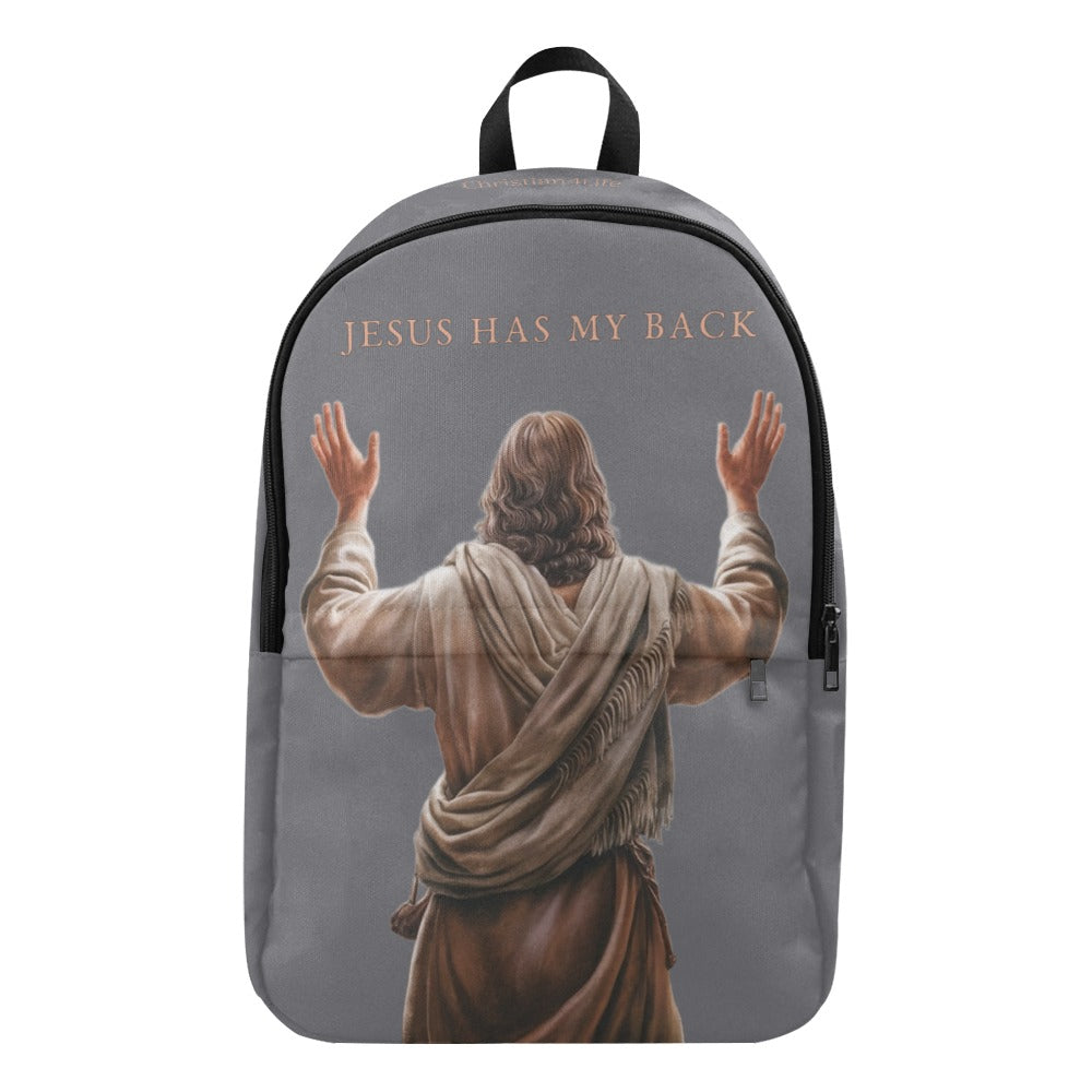 "Jesus Has My Back" Graphic design Christian Backpack (Choose Grey Shade)