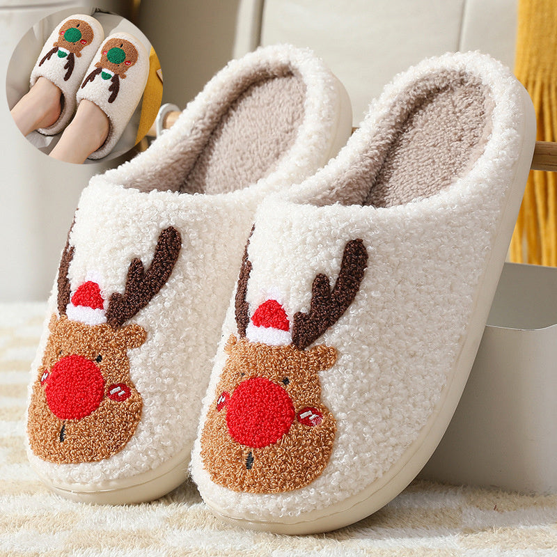 Christmas Winter Home Slippers Elk Soft Cozy Bedroom Slipper - Slippers