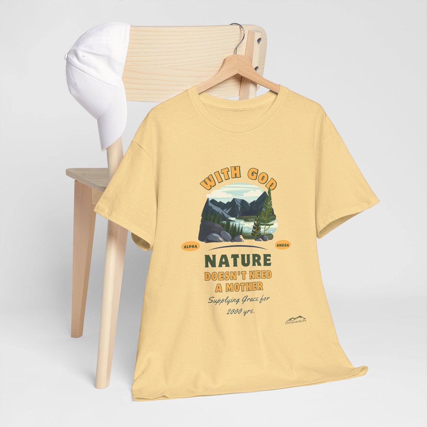 Unisex "With God Nature doesn't need a mother" Heavy Cotton Christian Tee