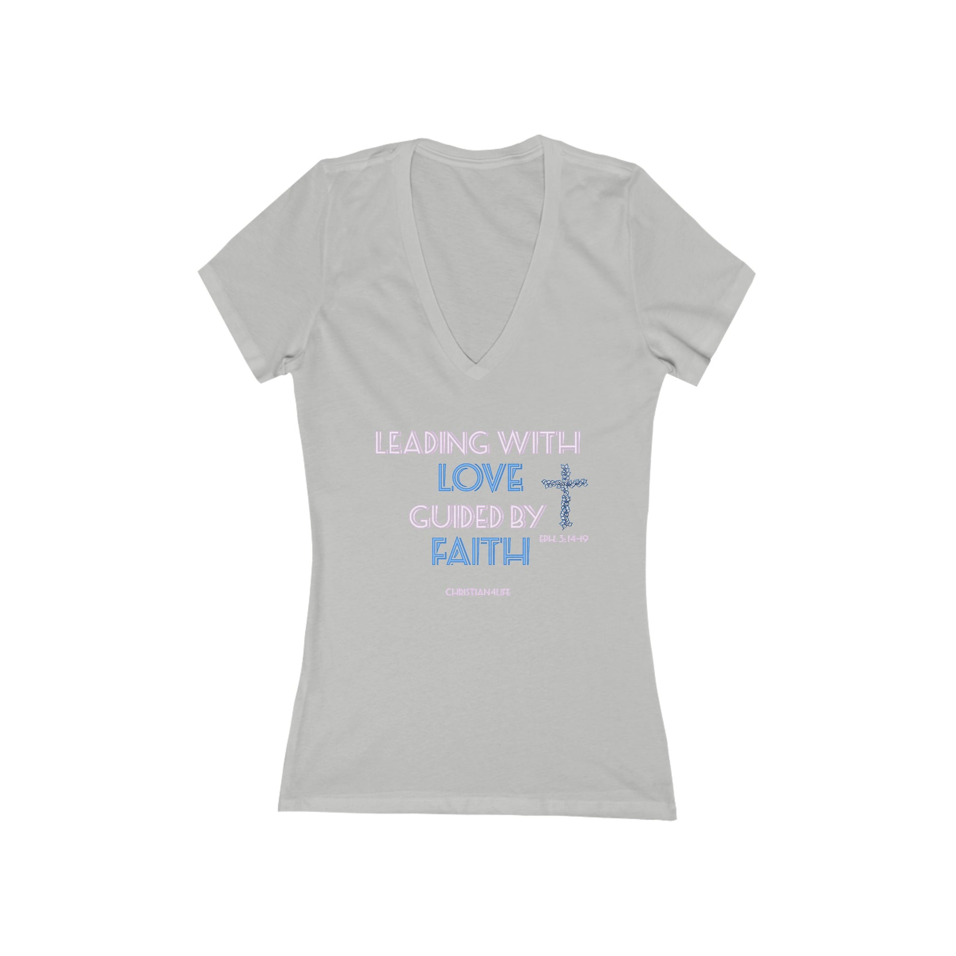 Leading with Love-Women’s Jersey Short Sleeve Deep V-Neck Tee - T-Shirt