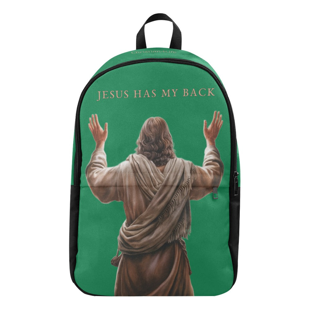 "Jesus Has My Back" Christian Backpack-Black Side Accent (Choose Green or Blue shades)