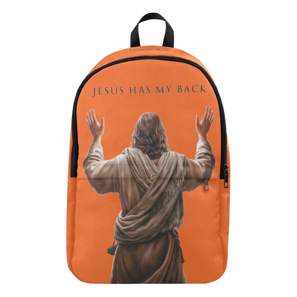 "Jesus Has My Back" Graphic design Christian Backpack (Choose Orange Shade)