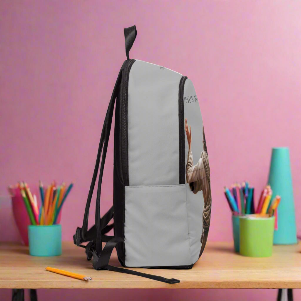 ’Jesus Has My Back’ Graphic design Christian Backpack (light grey) - One size - Bags