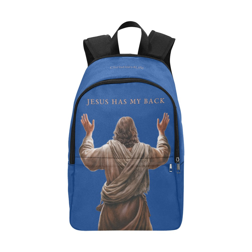 "Jesus Has My Back" design Christian Backpack (Choose Blue Shade)