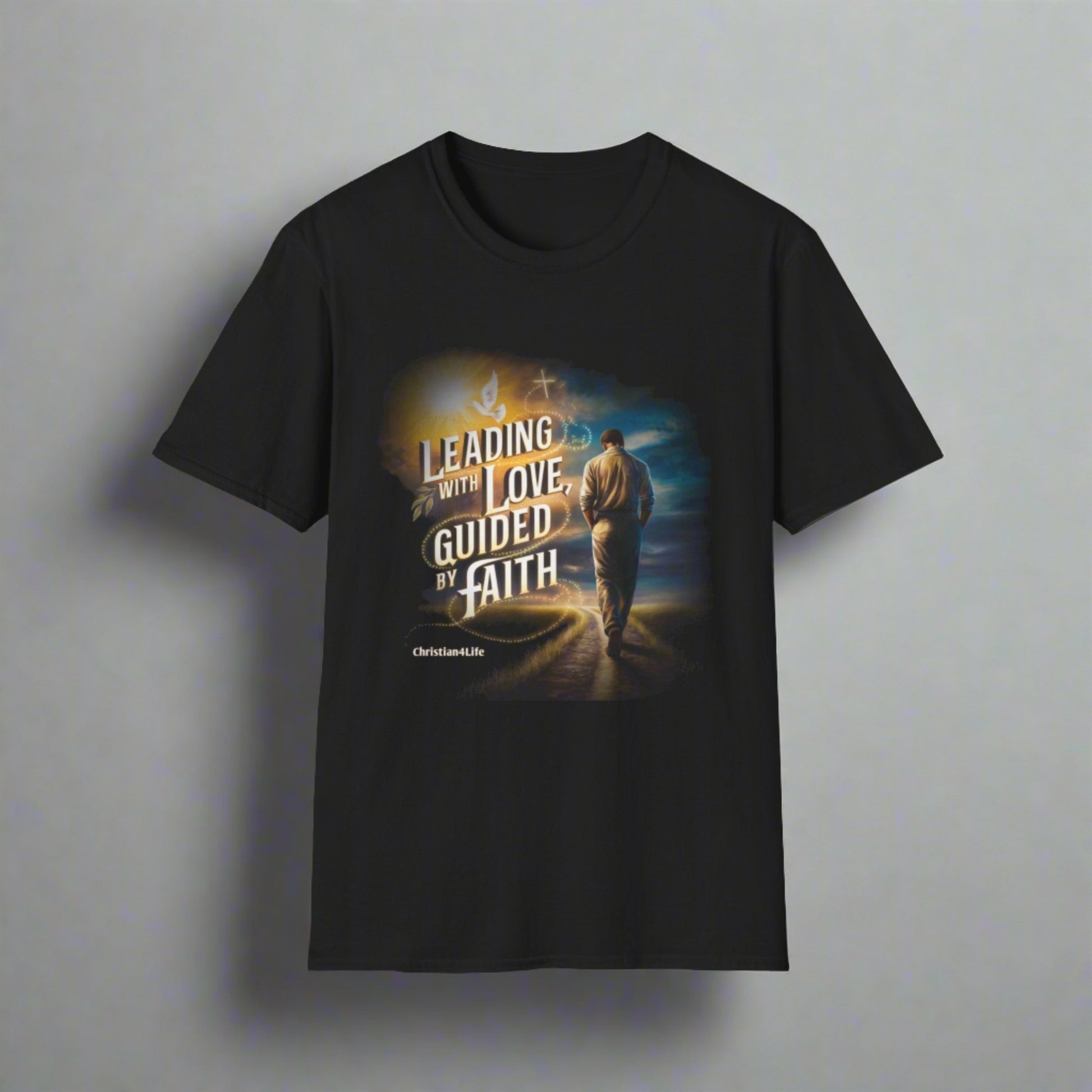 ’Leading with Love Guided by Prayer’ Inspirational Christian Cotton Softstyle T-Shirt - Black / S - T-Shirt