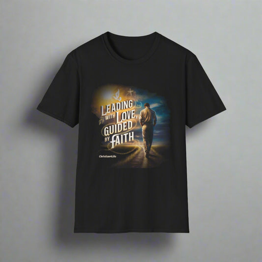 ’Leading with Love Guided by Prayer’ Inspirational Christian Cotton Softstyle T-Shirt - Black / S - T-Shirt