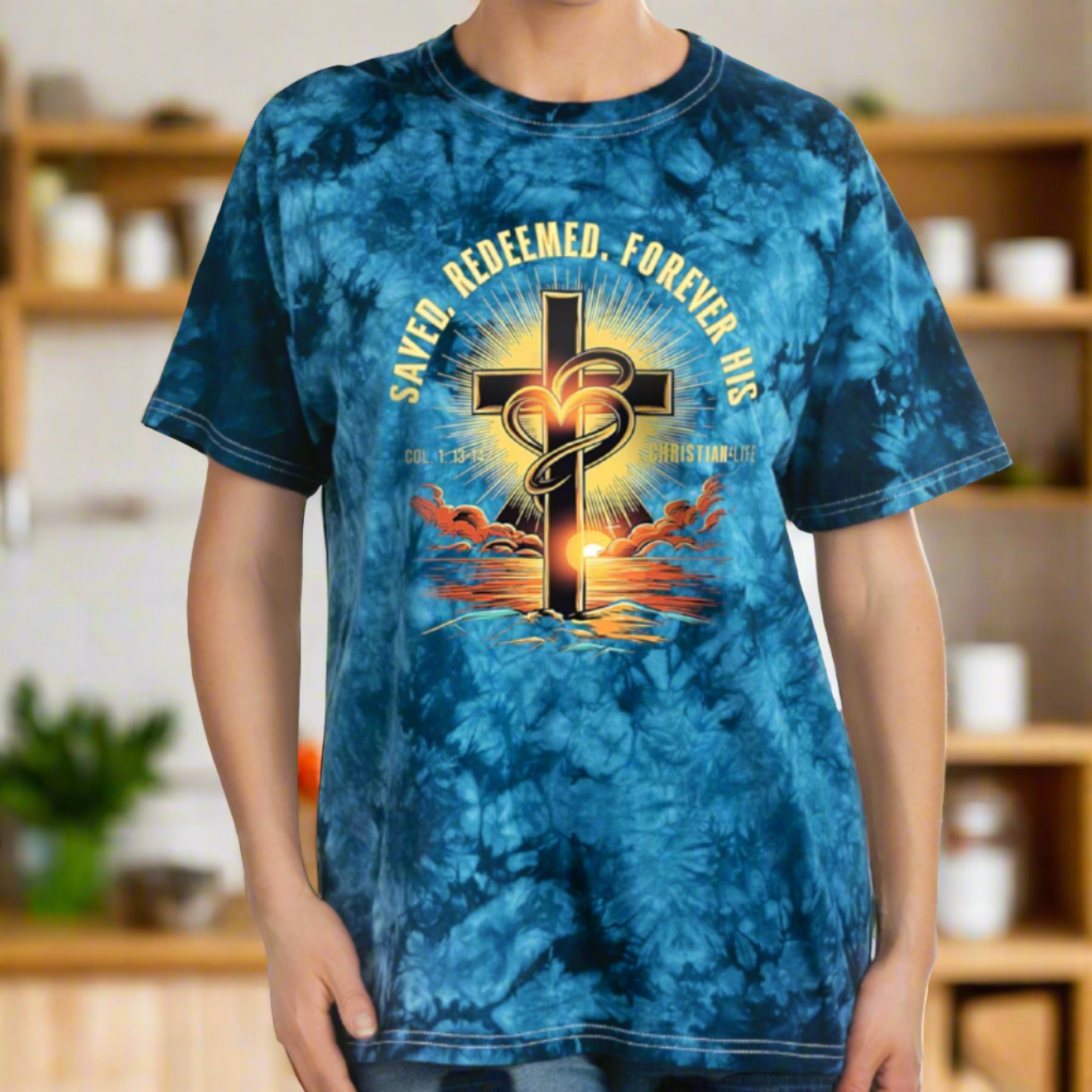 Unisex ’Saved Redeemed Forever His’ Christian Tie-Dye T-shirt - T-Shirt
