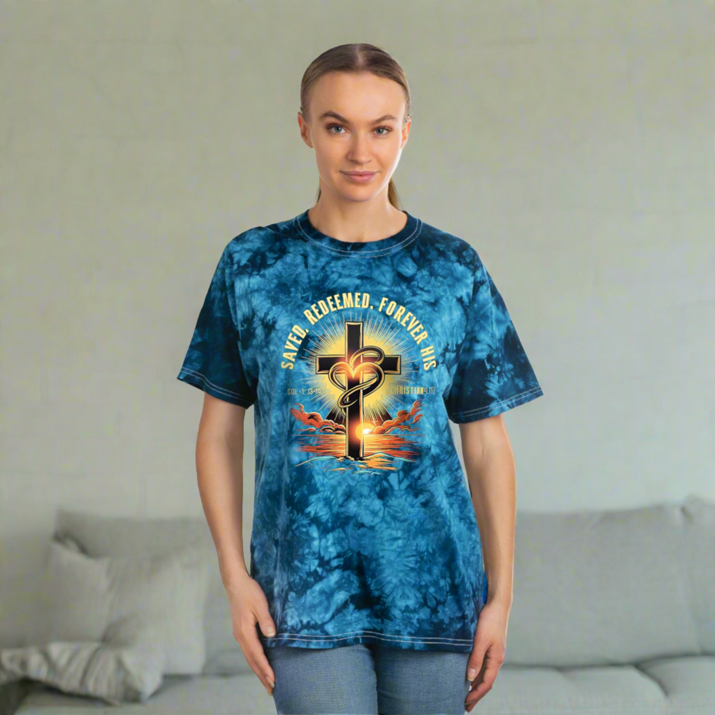 Unisex ’Saved Redeemed Forever His’ Christian Tie-Dye T-shirt - T-Shirt
