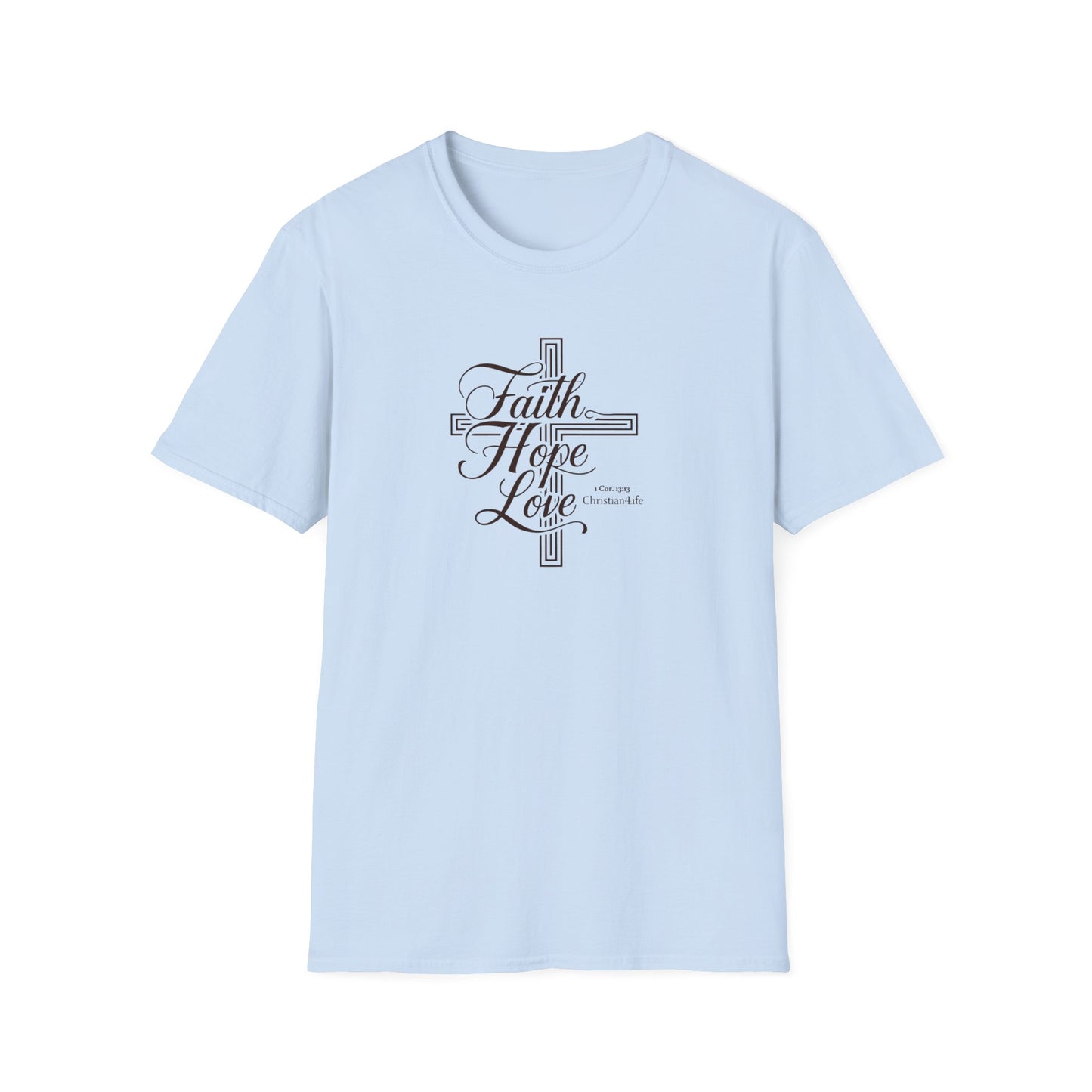Unisex ’Faith Hope Love’ Christian Cotton Softstyle T-Shirt - Light Blue / S - T-Shirt