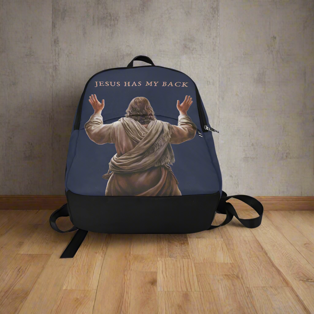 "Jesus Has My Back" design Christian Backpack (Choose Blue Shade)