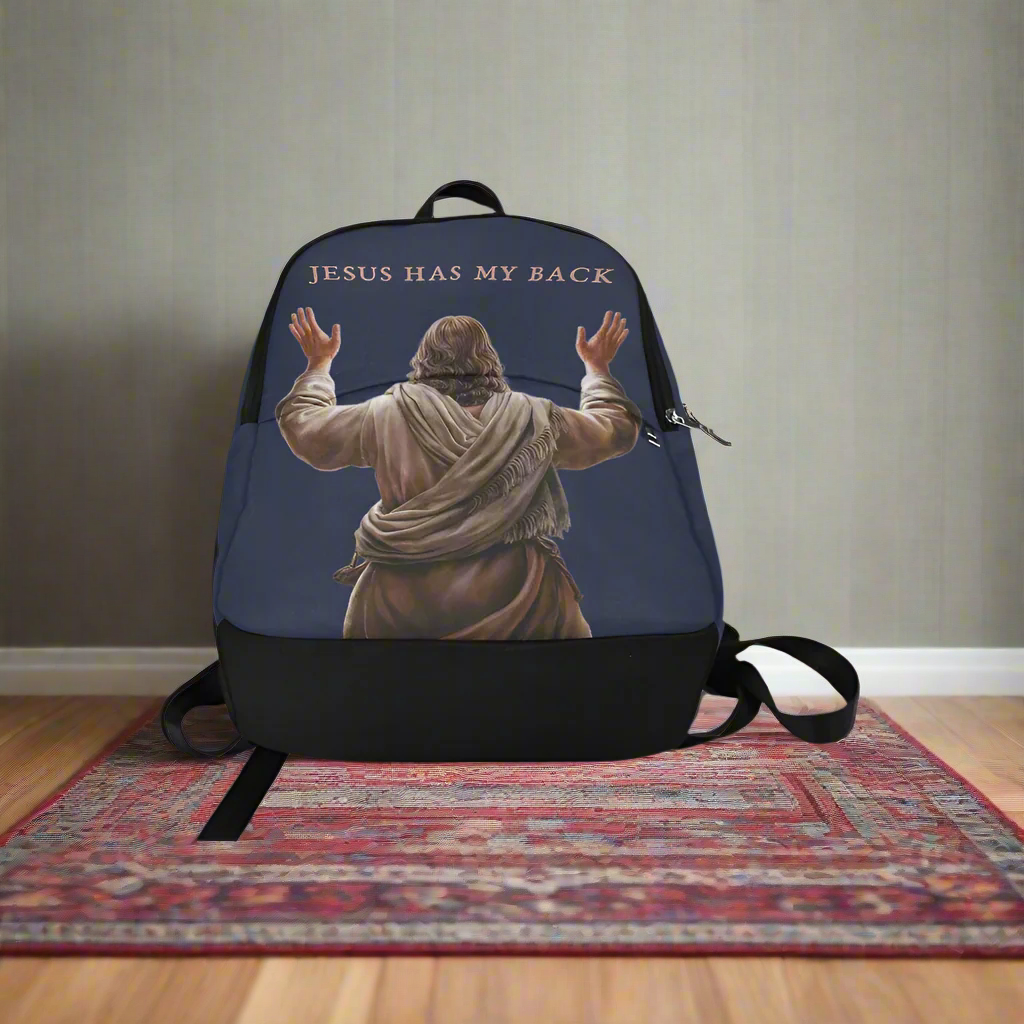 "Jesus Has My Back" design Christian Backpack (Choose Blue Shade)