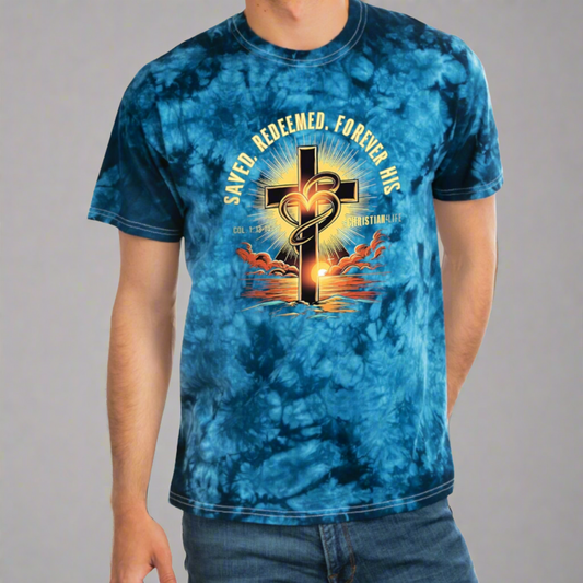 Unisex ’Saved Redeemed Forever His’ Christian Tie-Dye T-shirt - T-Shirt