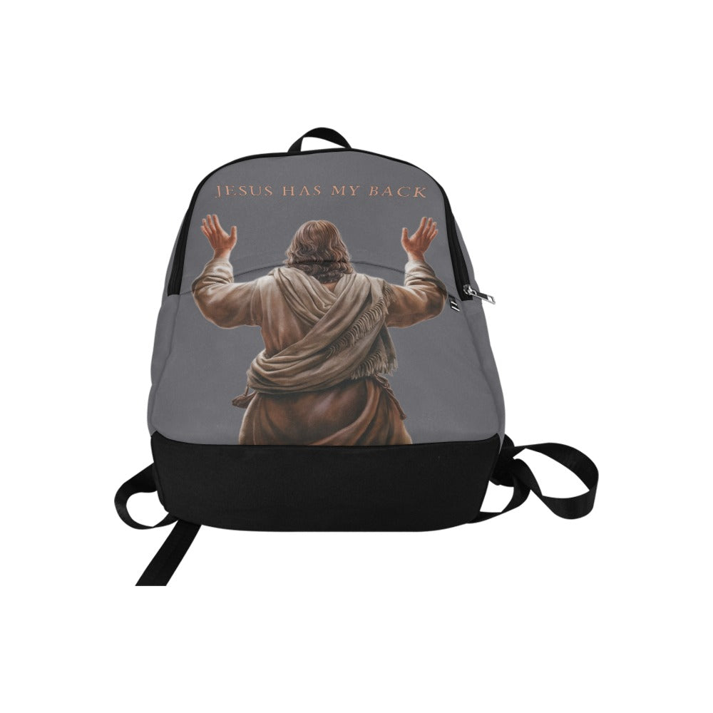 "Jesus Has My Back" Graphic design Christian Backpack (Choose Grey Shade)