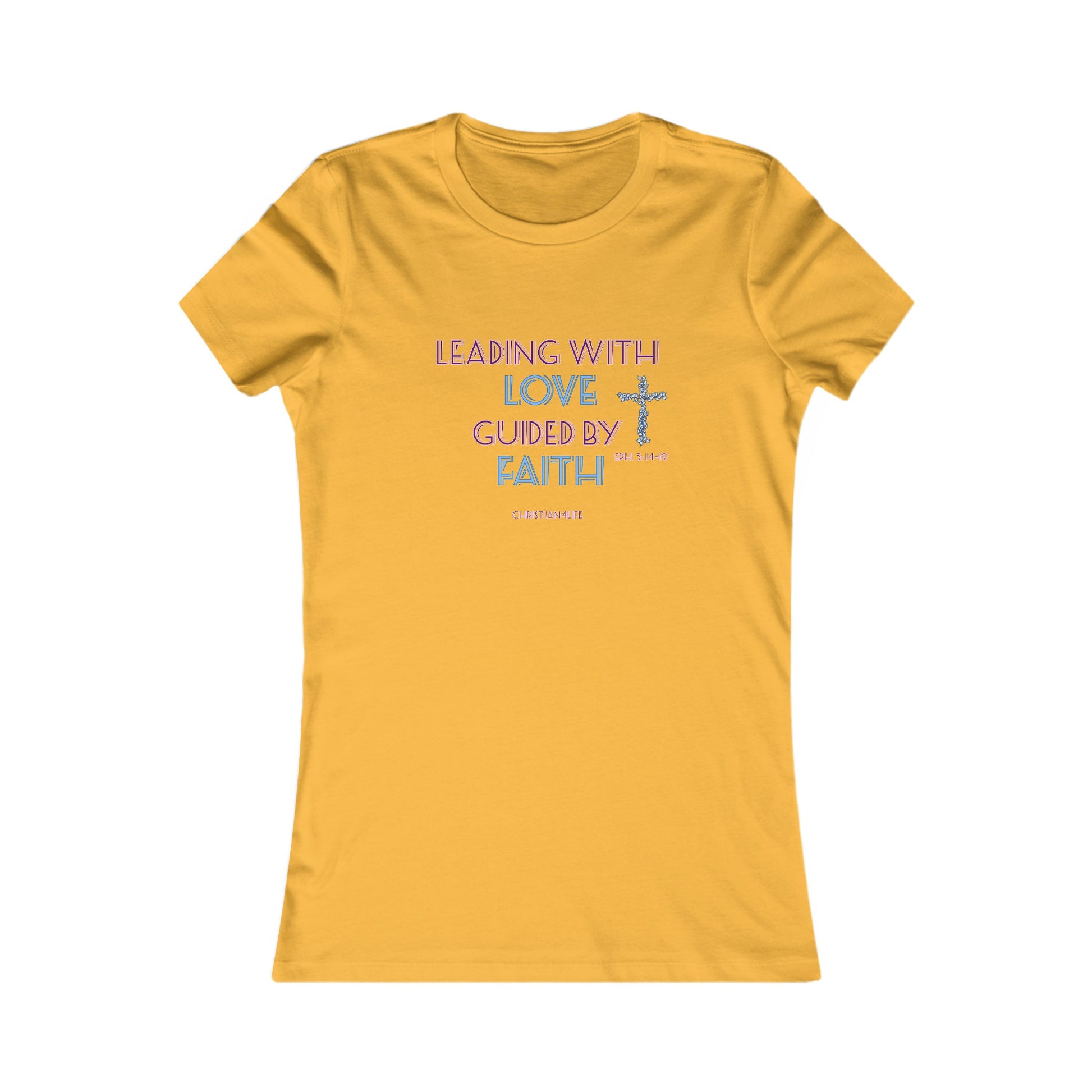 Women’s ’Leading with Love Guided by Faith’ inspirational Christian t-shirt - S / Gold - T-Shirt