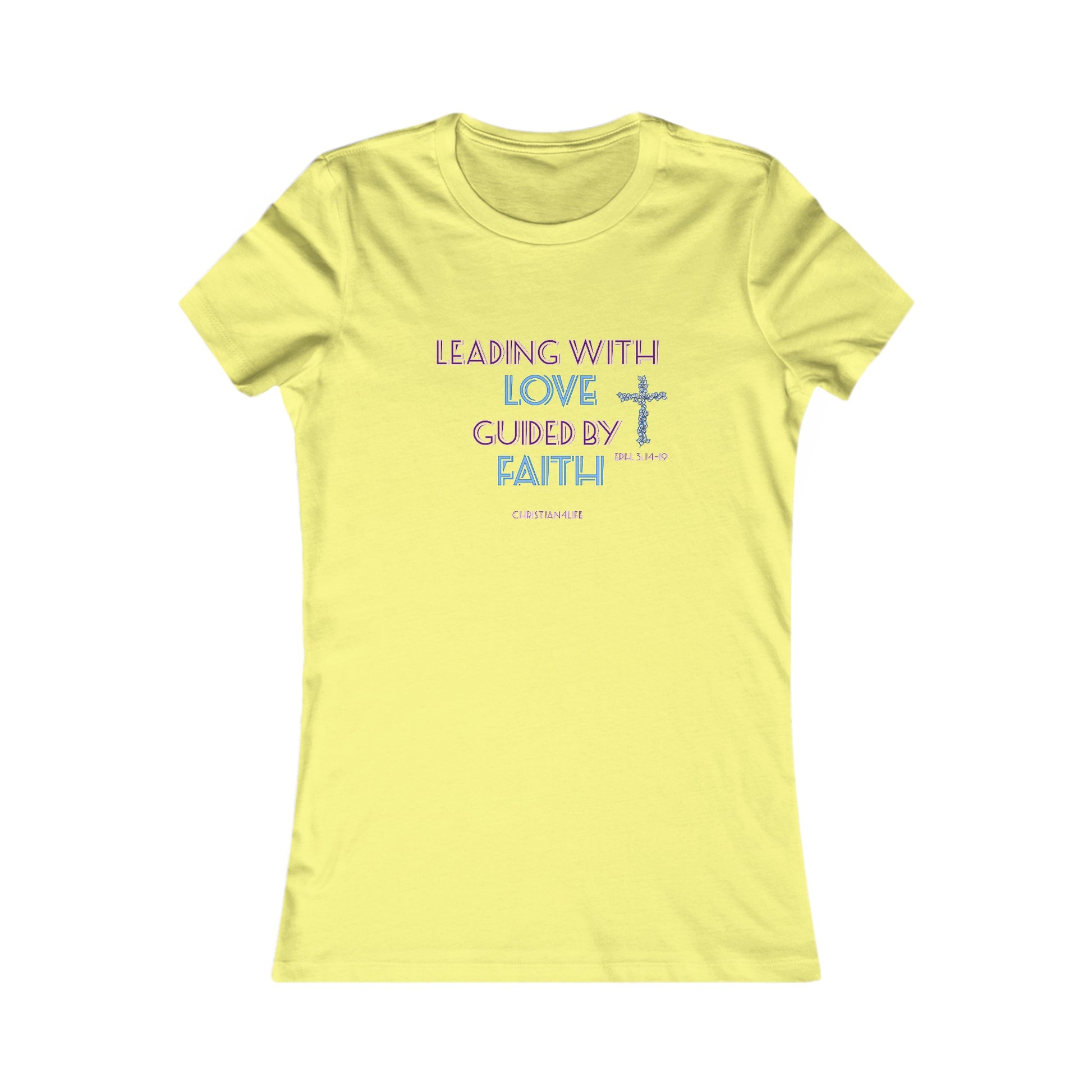 Women’s ’Leading with Love Guided by Faith’ inspirational Christian t-shirt - S / Yellow - T-Shirt