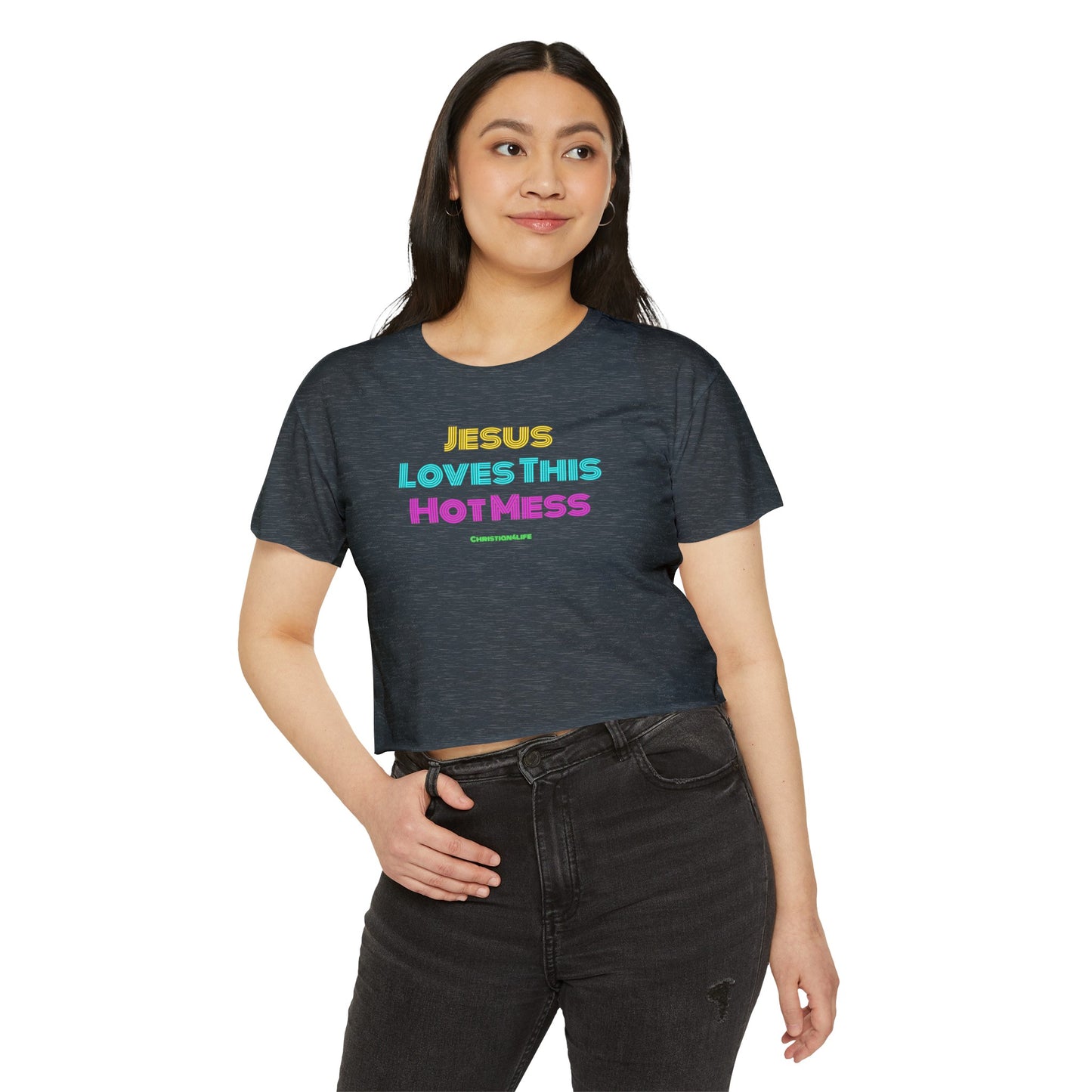 Jesus Loves this Hot Mess -Women’s Festival Crop Top - T-Shirt