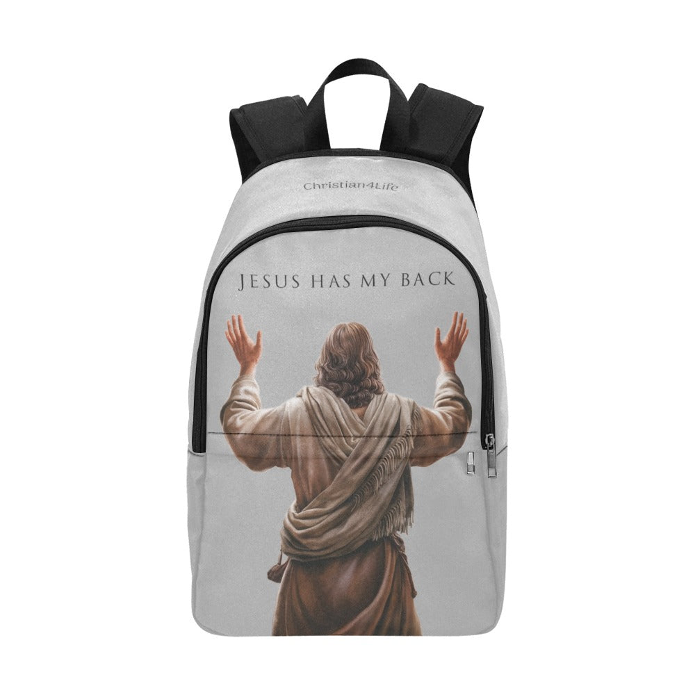 "Jesus Has My Back" Graphic design Christian Backpack (Choose Grey Shade)