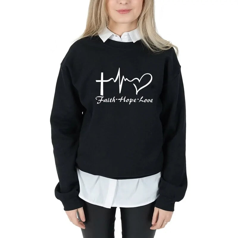 Faith Hope & Love Letter Christian Sweatshirt - Black / S - Sweatshirts