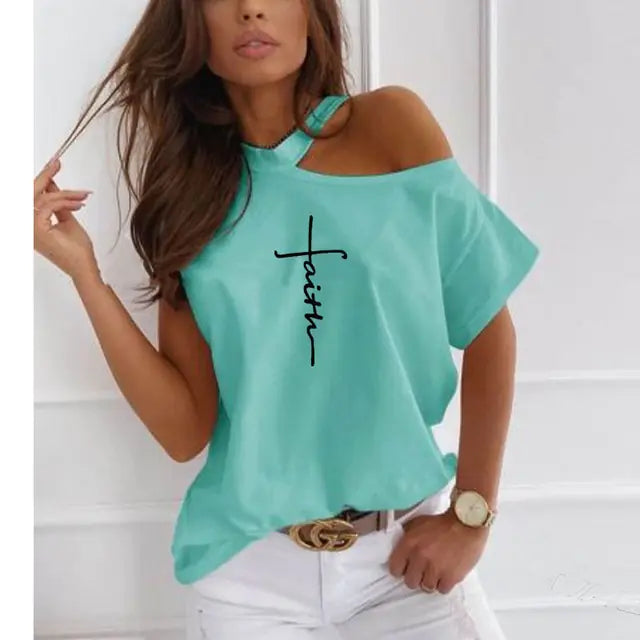 Beautiful Faith Cross Christian Print Women's Casual TShirt