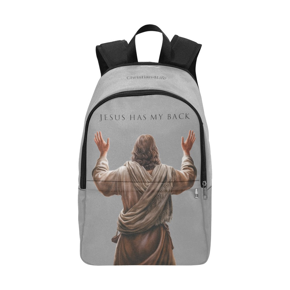"Jesus Has My Back" Graphic design Christian Backpack (Choose Grey Shade)