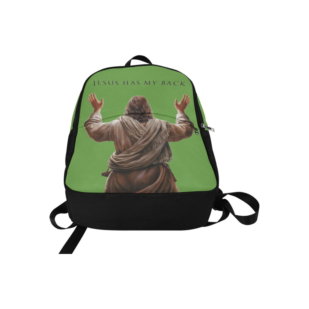"Jesus Has My Back" Christian Backpack-Black Side Accent (Choose Green or Blue shades)